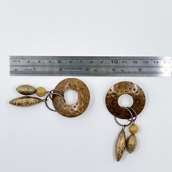 NWOT - Artisan BOHO Brass Tone Textured Metal Dangle Post Earrings - Picture 5 of 6